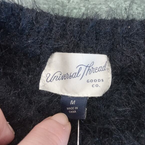 NWT Universal Thread Women Black Crewneck Open Knit Sweater Size Medium Coastal - Picture 4 of 9